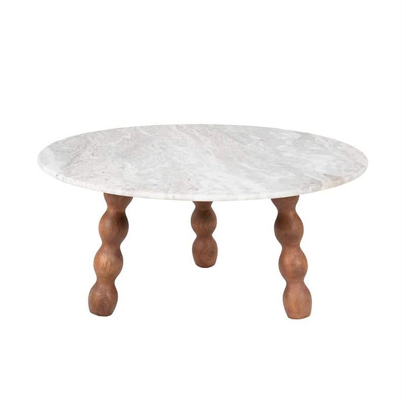 Runder Esstisch mit Marmorplatte und Holzbeinen, perfekt für ein modernes Esszimmer. Ein langlebiges und stilvolles Möbelstück von Mokana Meubelen.