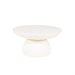 Moderner weißer Couchtisch von Mokana mit runder Platte und einzigartigem Untergestell – perfekt für ein modernes Wohnzimmer.