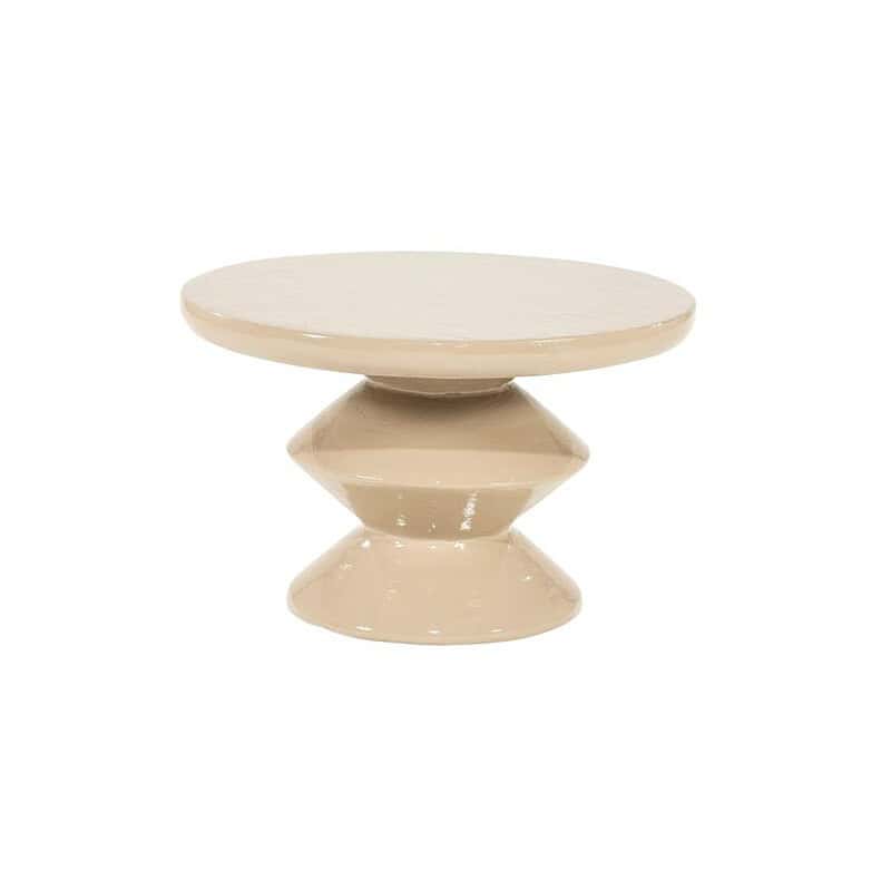 Moderner beiger Couchtisch aus Holz mit einzigartigem geometrischem Untergestell, perfekt für ein modernes Wohnzimmer. Hergestellt aus hochwertigem Holz für Langlebigkeit und Stil.