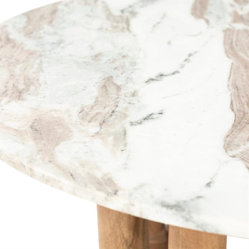 LoopStone salontafel SCAN collectie zijaanzicht in natuurlijke kleur mangohout en marmer