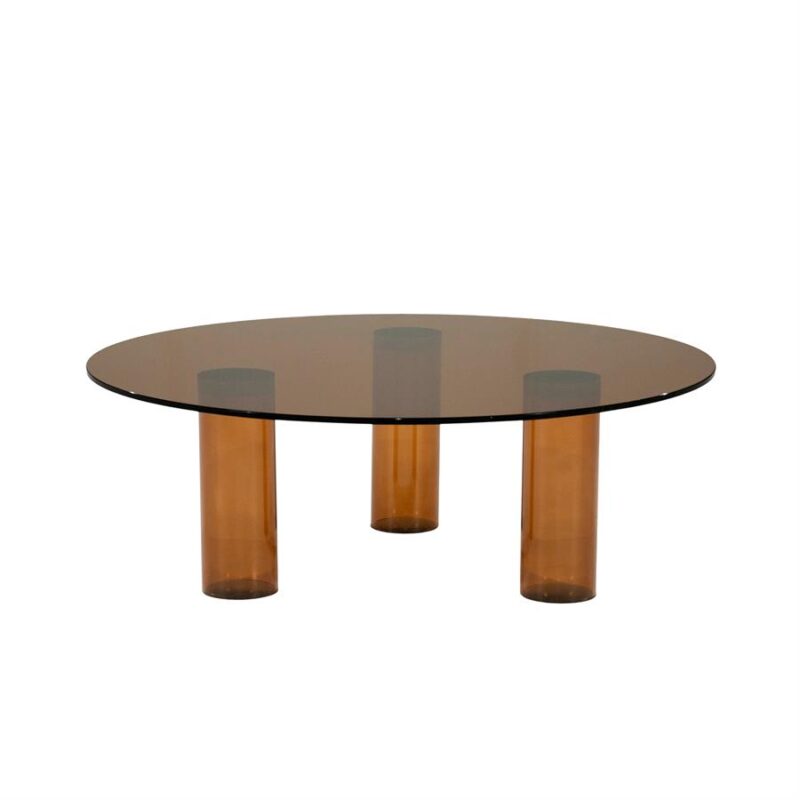 Close-up van de resin afwerking van salontafel Aero in bruin