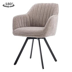 Comfortabele draaibare Bruno armstoel met beige grijze stoffen bekleding en zwart metalen poten, perfect voor moderne woonruimtes.
