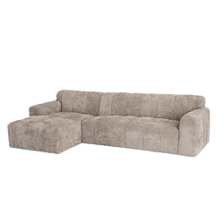 Sofa mit Eckelement aus beigem Stoff, modern und bequem.