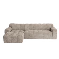 Modernes beiges Stoffsofa mit Chaiselongue – perfekt für ein gemütliches Wohnzimmer und komfortables Sitzvergnügen.