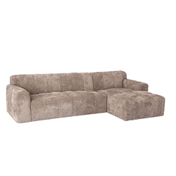 Sofa mit Chaiselongue aus beigem Stoff, modern und bequem. Perfekt für ein gemütliches Wohnzimmer und eine stilvolle Einrichtung.