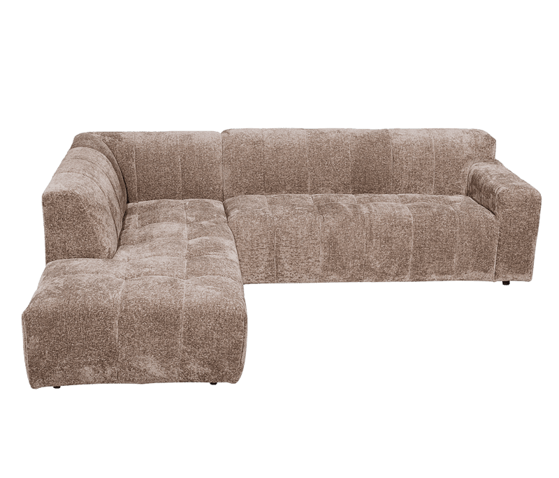 Luxuriöses Ecksofa von Mokana Meubelen aus weichem, beigem Stoff – perfekt für moderne Wohnzimmer und gemütliche Sitzecken.