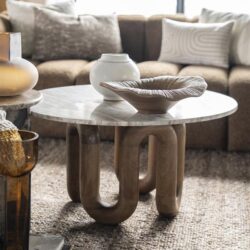 Stijlvolle LoopStone coffee table SCAN collectie ingezoomd op hout-marmer overgang