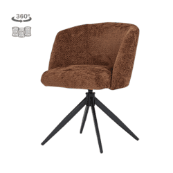 Comfortabele Cuvio armstoel met hazelbruine bekleding en zwart metalen onderstel, perfect voor moderne woonruimtes.