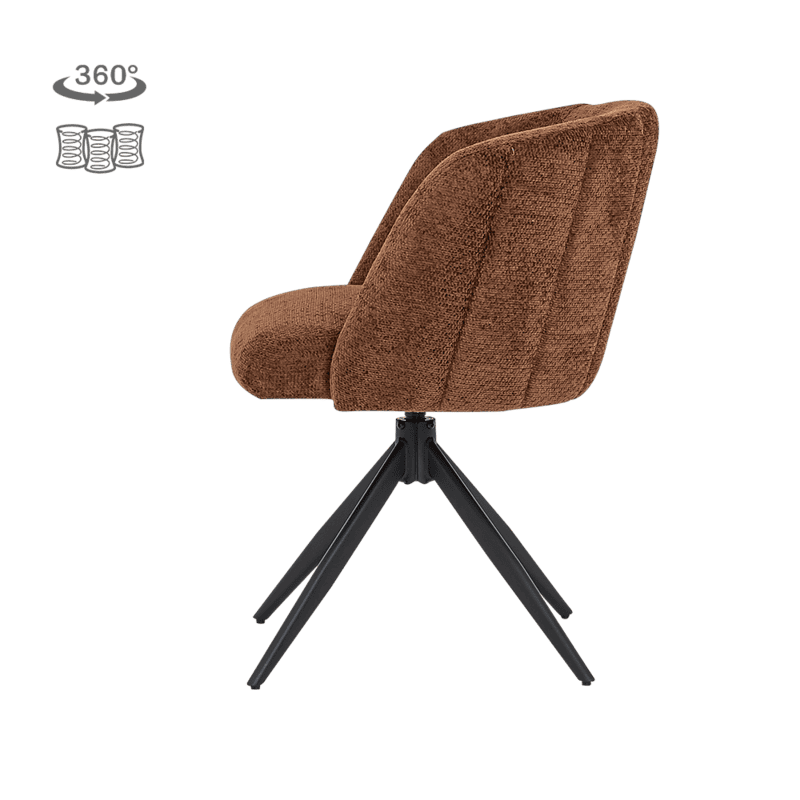 Cuvio armstoel met zachte Hazel bekleding en zwart metalen poot, perfect voor moderne woonruimtes.