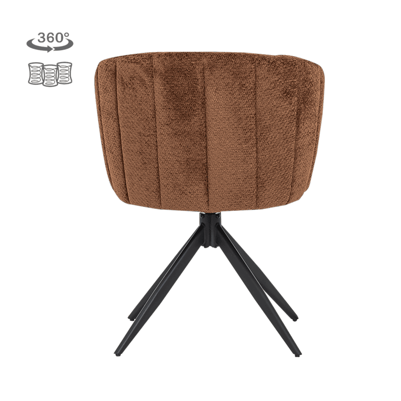 Cuvio armstoel met zachte hazelbruine bekleding en zwart metalen onderstel, perfect voor moderne woonruimtes.