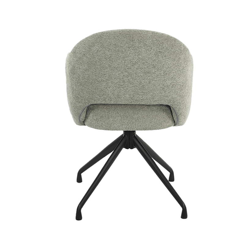 Moderne Mokana bureaustoel met zachte groene bekleding en zwarte metalen pootstructuur, ideaal voor kantoor of thuiswerkplek.