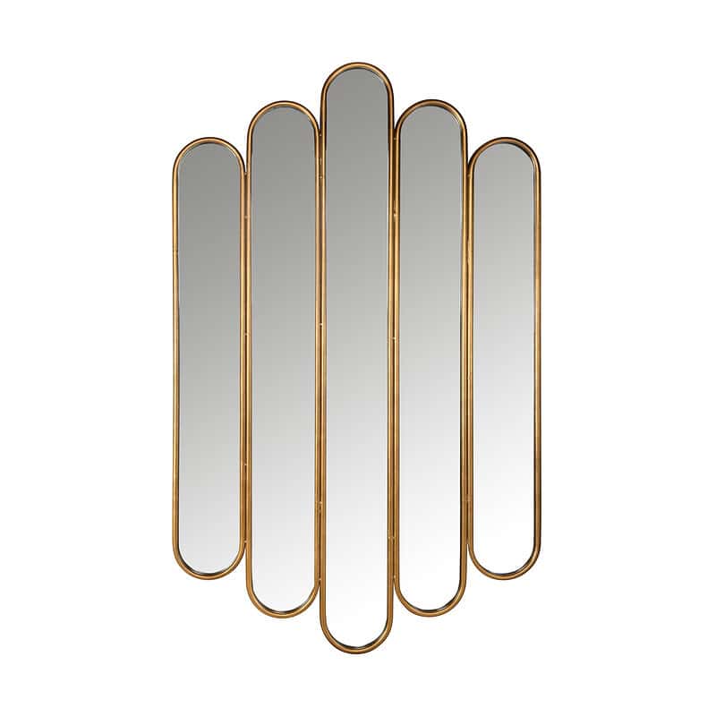 Eleganter Wandspiegel mit mehreren vertikalen Spiegeln und goldenem Rand, perfekt für moderne Inneneinrichtung und um den Raum optisch zu vergrößern.