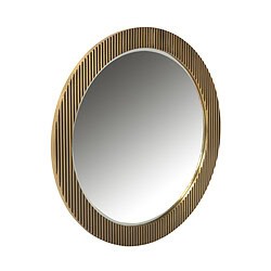 Elegante ronde spiegel van Mokana Meubelen met een stijlvolle houten rand, perfect voor moderne interieurdecoratie en het vergroten van de ruimte.