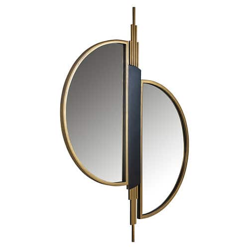 Moderne spiegel Adelyn met brushed gold afwerking en uniek rond ontwerp, perfect voor stijlvolle interieurdecoratie.