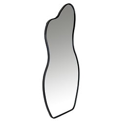 Moderne zwarte spiegel Aldon met uniek gevormd frame, perfect voor een stijlvolle en functionele decoratie in elke ruimte.