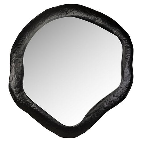 Zwart metalen spiegel Babet met een unieke, onregelmatige vorm, perfect voor moderne interieurs en decoratie.