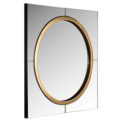 Moderne spiegel met ronde gouden rand, geschikt voor woonkamer of badkamer, van hoogwaardige kwaliteit en stijlvol design.