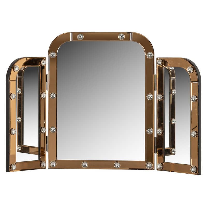 Luxe spiegel met goudkleurig frame en ronde decoratieve knoppen, perfect voor een elegante interieurafwerking.