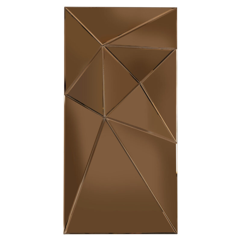 Detail van geometrische facetten en gouden accenten op handgemaakte spiegel Joni