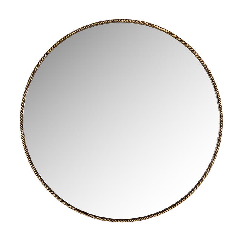 Een elegante gouden ronde spiegel met een gedetailleerde rand, perfect voor moderne en klassieke interieurstijlen.
