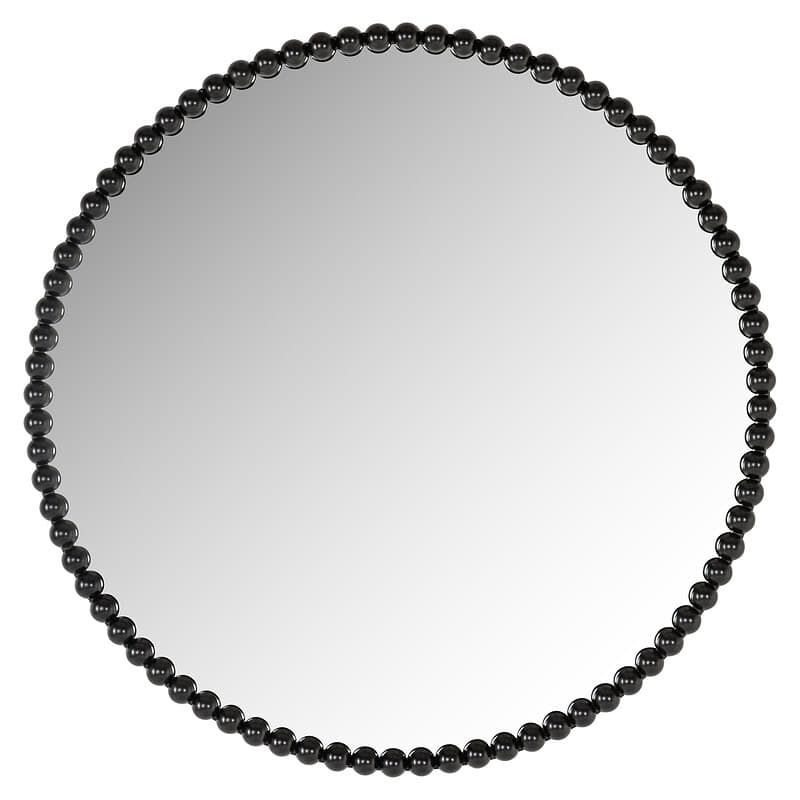 Ronde muurspiegel met zwarte parelrand, perfect voor moderne interieurdecoratie en het vergroten van kleine ruimtes. Elegant en stijlvol design voor elke kamer.