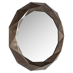 Moderne ronde spiegel met een unieke, geometrische metalen rand, perfect voor een stijlvolle en eigentijdse inrichting.