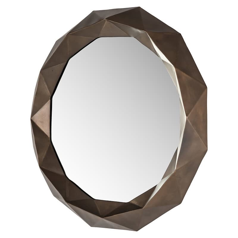 Moderne gouden metalen wandspiegel met geometrisch frame, perfect voor een stijlvolle en eigentijdse inrichting. Ideaal als decoratief accent in woonkamer of slaapkamer.