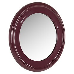 Ronde muurspiegel met een donkerrode lijst, perfect voor moderne interieurdecoratie en stijlvolle woonkamers.