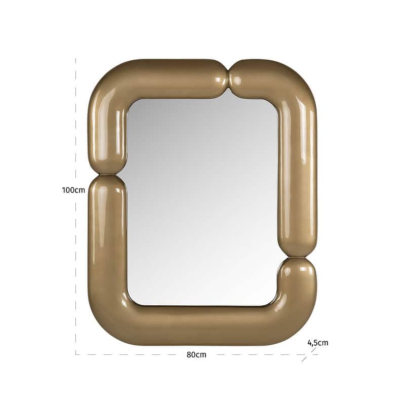 Gouden spiegel Aubry met ronde, gebogen frame, perfect voor moderne interieurdecoratie. Afmetingen: 80x100 cm, stijlvolle toevoeging aan elke ruimte.