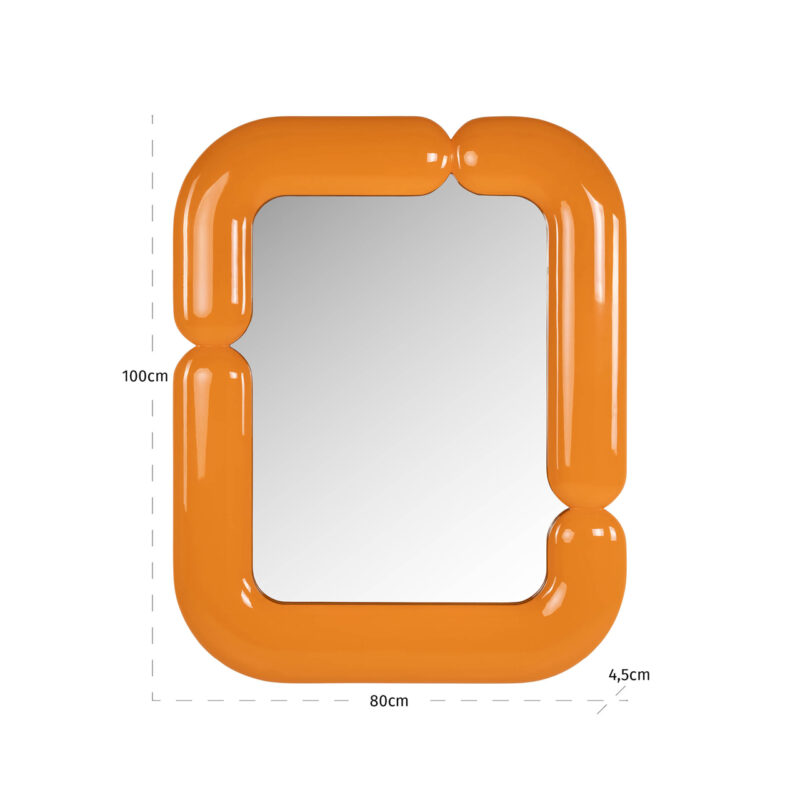 Perspectief oranje spiegel Ayla, handgemaakt, ijzer en Mdf