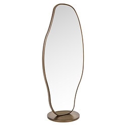 Elegante vrijstaande spiegel van Mokana Meubelen met een uniek, organisch ontwerp en een houten frame, perfect voor moderne interieurs.