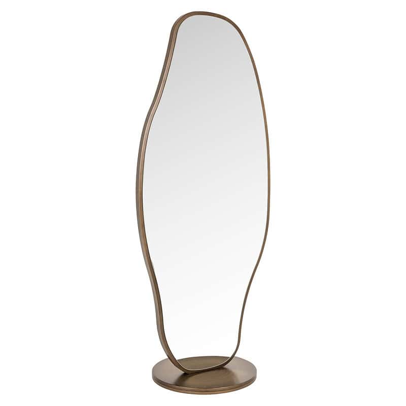 Elegante vrijstaande spiegel van Mokana Meubelen met een uniek, organisch ontwerp en een houten frame, perfect voor moderne interieurs.