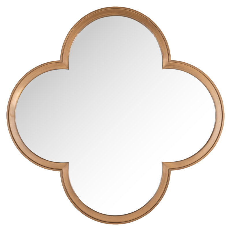 Detail van handgemaakt gouden frame spiegel Lowen met brushed gold afwerking