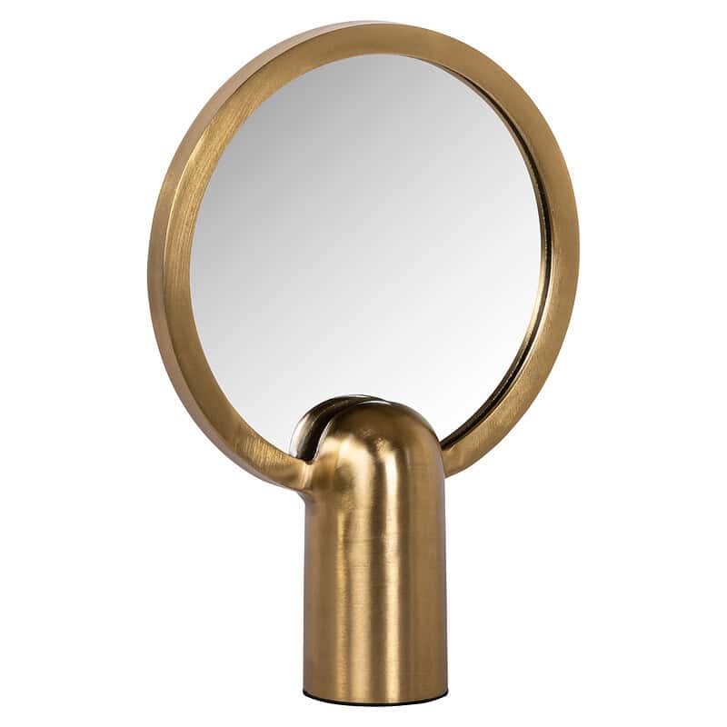 Modern gouden spiegel van Mokana Meubelen met ronde vorm en elegante uitstraling, perfect voor een stijlvolle interieurdecoratie.