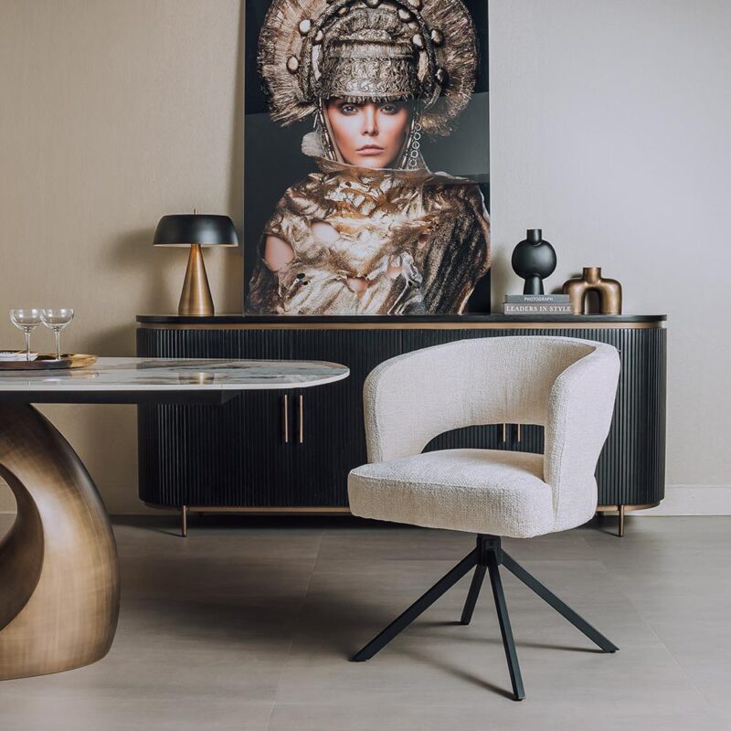 Mura armstoel met draaibaar frame in zwart, met stof Haga 23 pearl