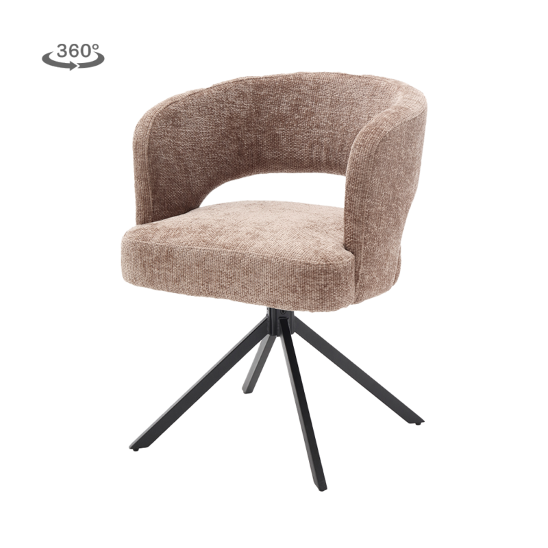 Detail van de armleuning van de Mura armstoel in cappuccino kleur