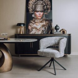 Mura armstoel met draaibaar frame in zilverkleurig Haga 09 materiaal voor eetkamer