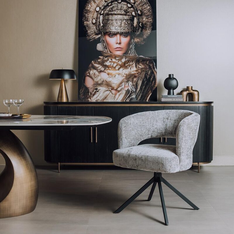 Mura armstoel met draaibaar frame in zilverkleurig Haga 09 materiaal voor eetkamer