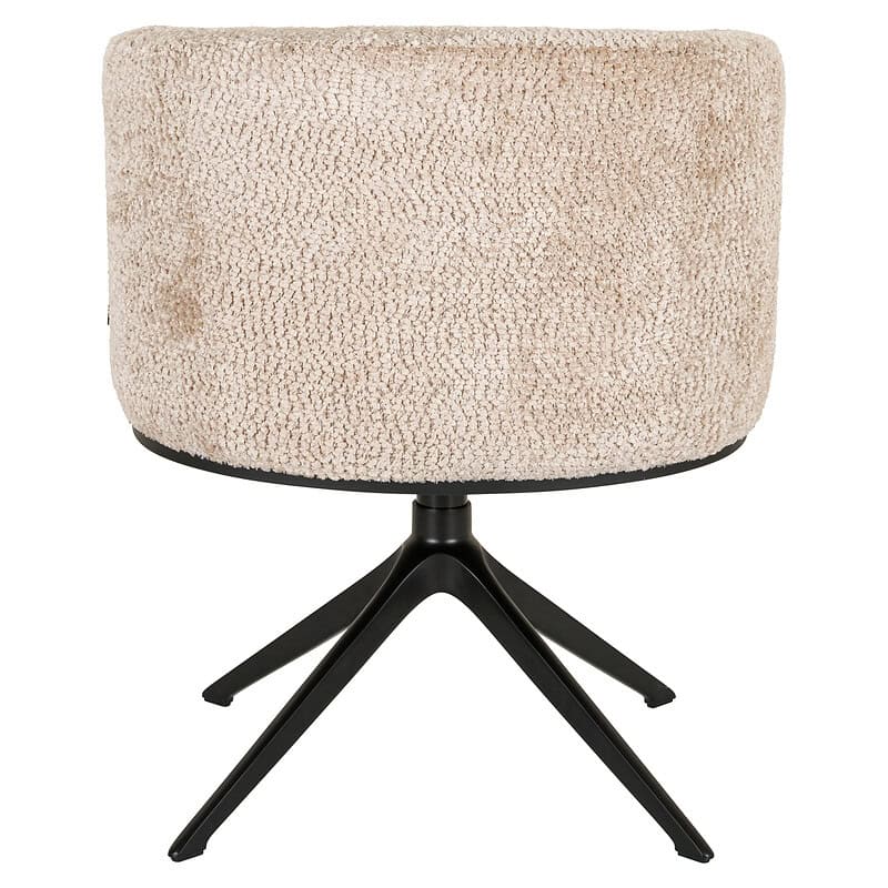 Moderne Cheyenne eetkamerstoel in beige stof met draaifunctie en zwart onderstel, perfect voor een stijlvolle en comfortabele eetkamer.