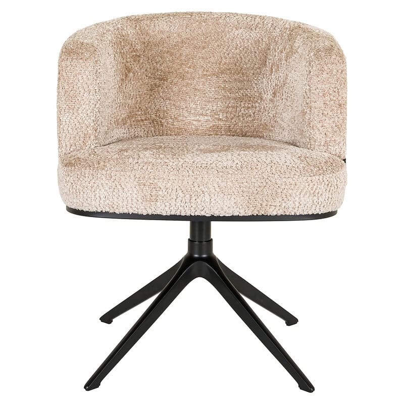 Comfortabele beige eetkamerstoel Cheyenne met draaifunctie en zachte bekleding, perfect voor een stijlvolle en gezellige eethoek.