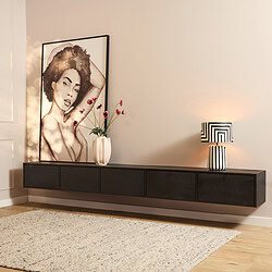 Zwevend tv meubel in zwart mangohout, 280 cm breed, modern en minimalistisch design voor een strakke woonkameropstelling.