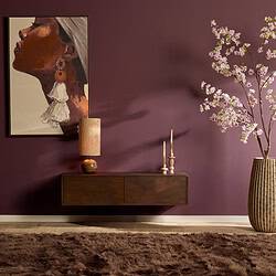 Zwevend tv meubel van mangohout in bruin, 120 cm breed, modern design voor een stijlvolle woonkamer.