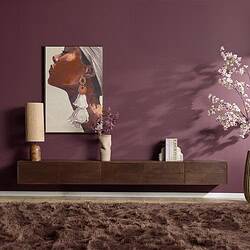 Modern zwevend tv meubel van mangohout in bruin, 280 cm breed, perfect voor een eigentijdse woonkamer.