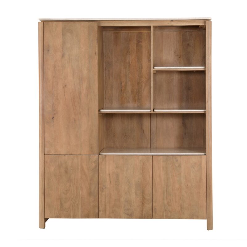 Detail beige marmeren bovenblad Dallas vakkenkast XL met natuurlijke adering