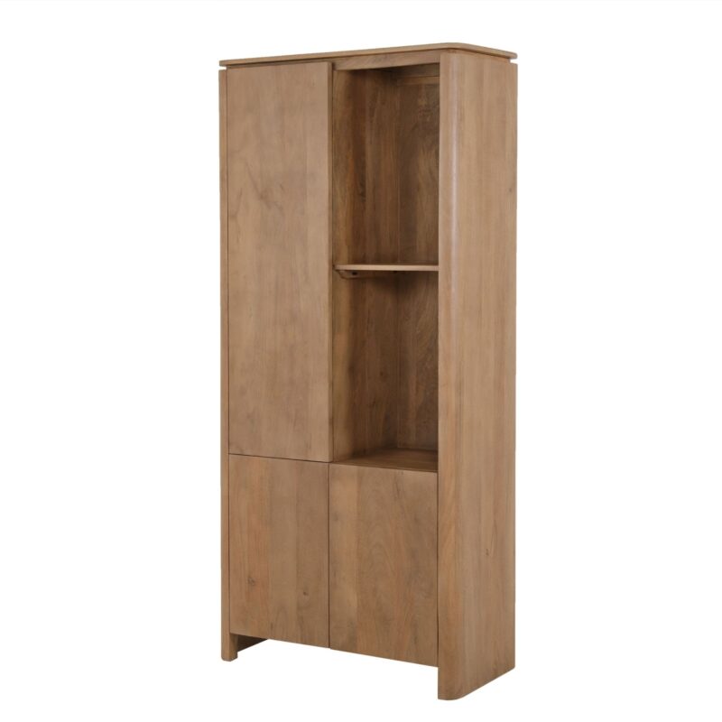 Vakkenkast Dallas naturel mangohout zijaanzicht 40 cm diep 200 cm hoog