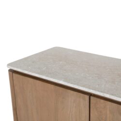 Zijaanzicht beige marmer bovenblad Dallas tv meubel 165 cm breed