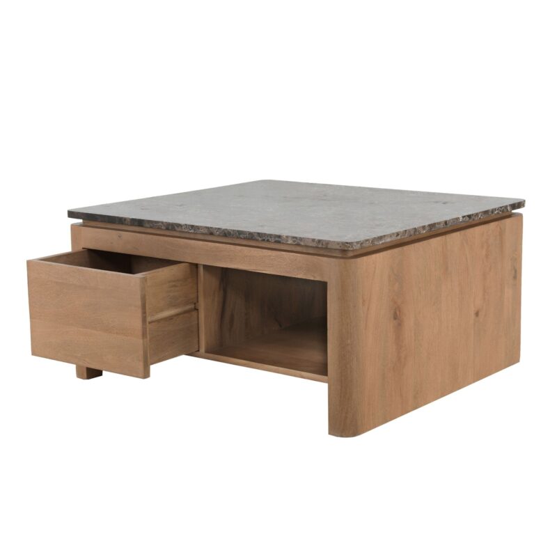 Bovenblad Dallas bruin marmer op salontafel in stijlvol interieur