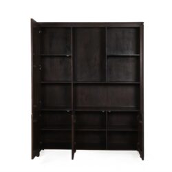 Close-up van de open vakken van de bruine manghouten Dallas vakkenkast XL