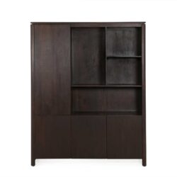 Detail van de nerf en textuur van het bruine mangohout van de Dallas vakkenkast