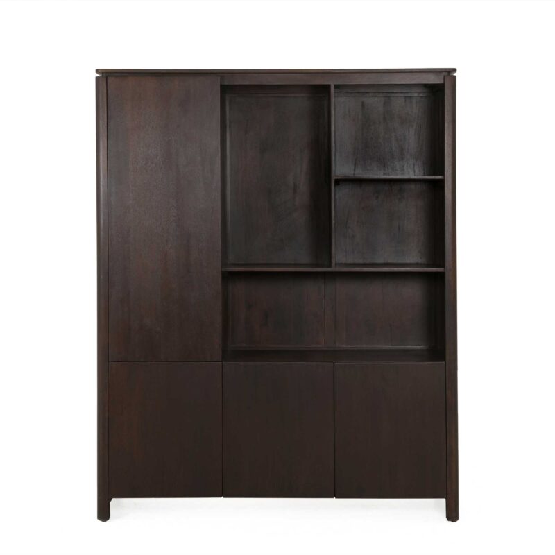 Detail van de nerf en textuur van het bruine mangohout van de Dallas vakkenkast